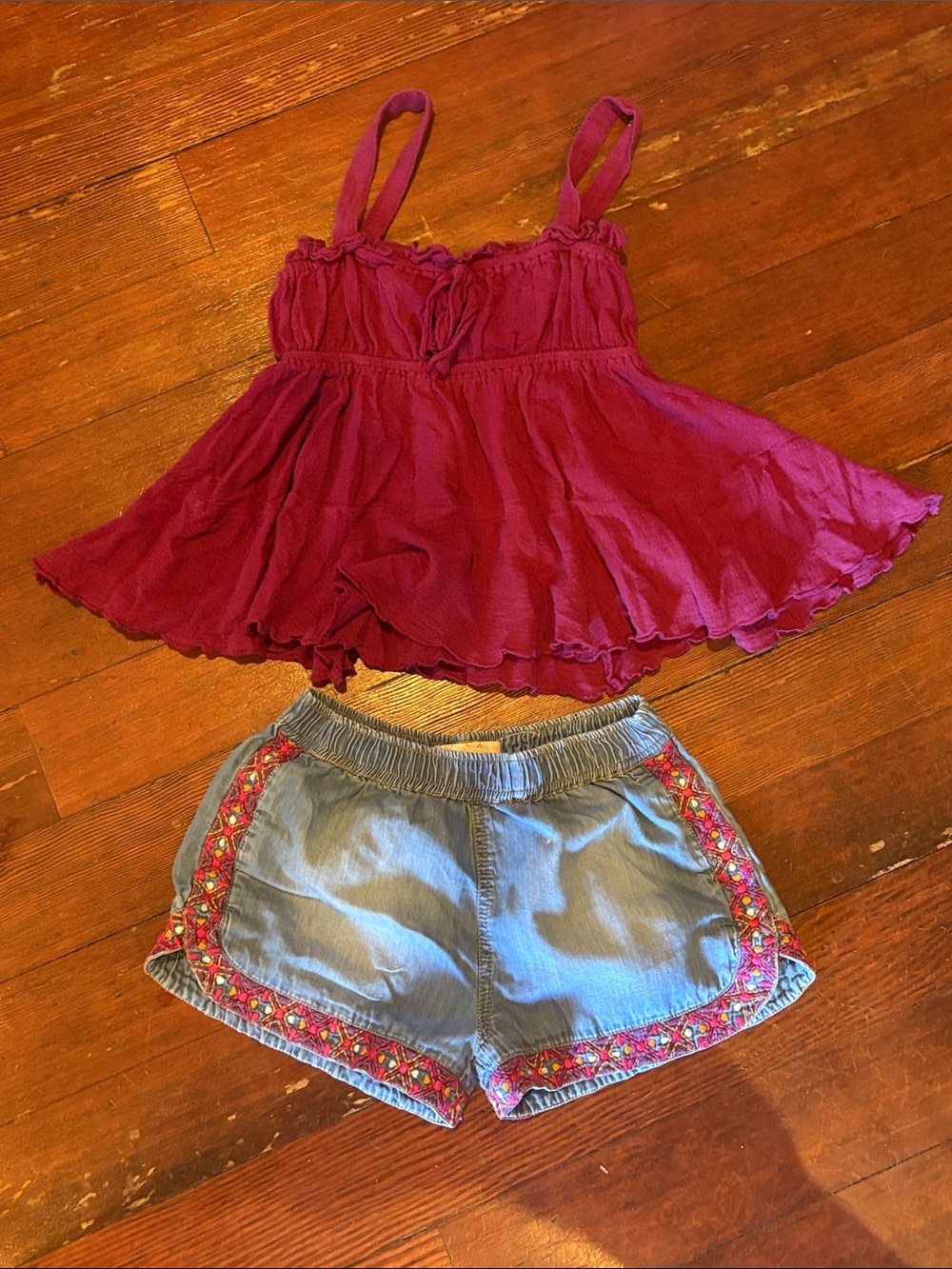 Peek Denim Shorts with Pink Embroidered Trim